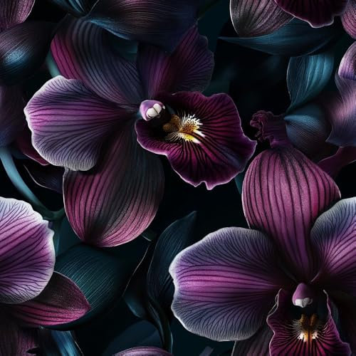Klebefolie Möbelfolie Tapete Schwarz Lila Blumen Kontaktpapier Moos Orchideen Blumen Klebefolie Möbel Muster Tapeten Klebetapete Vinyl Wrap Wandtapete Wohnzimmer Schlafzimmer Möbelfolie Bunt Wasserdi
