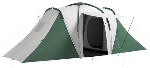 Outsunny Tunnelzelt, Campingzelt, Familienzelt, 4-6 Personen, leicht, belüftet, einfach zu montieren – 2 große Türen, 5,55 x 2,25 x 1,9 m, Fiberglas, Polyester, grau und grün