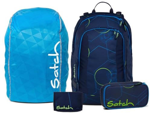 Satch Air Streetwalk Edition Schulrucksack Set 4tlg. inkl. Etui, Börse, Regenhülle (Blue Tech)
