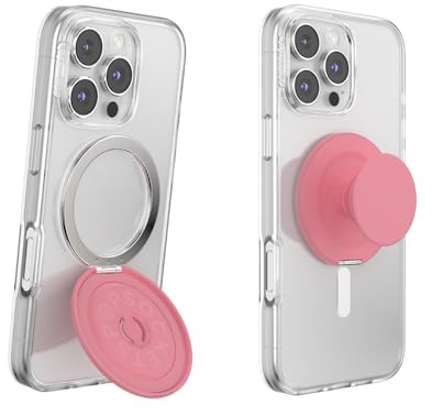 PopSockets kick-out-grepp för MagSafe, telefongrepp med inbyggt telefonstativ, justerbart ställ för porträtt eller landskap, starkt magnetiskt grepp, trådlös laddning kompatibel – kitt | Justerbart magnetiskt stativ, porträtt eller liggande läge, rosa, vinter, snöflinga