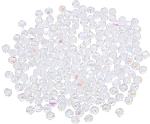 PATIKIL 1000pcs 4mm Bicone Glass Crystal Beads, Faceted Glass Spacer Beads for Jewelry Making Bracelet Necklace Earrings DIY Suncatcher Craft, Colorful White AB