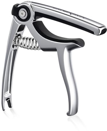 Linrax C4 Capodastre Guitare, 4 en 1 Capo de Guitare Support de Médiator Extracteur de Goupille de Chevalet Coupe-Corde, Capo pour Guitare Acoustique Electrique Basse Ukulélé Banjo Mandoline, Argent