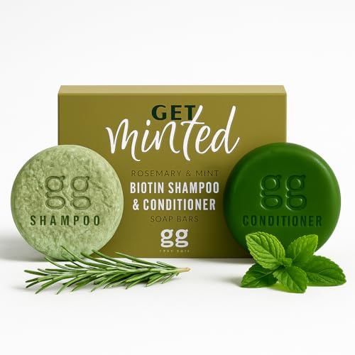 Biotin Shampoo & Conditioner Bars, 2×60g — Rosemary & Mint — Plastic-Free, Sulfate-Free — Rich Lather, Scalp-Refreshing — Travel-Friendly Solid Set
