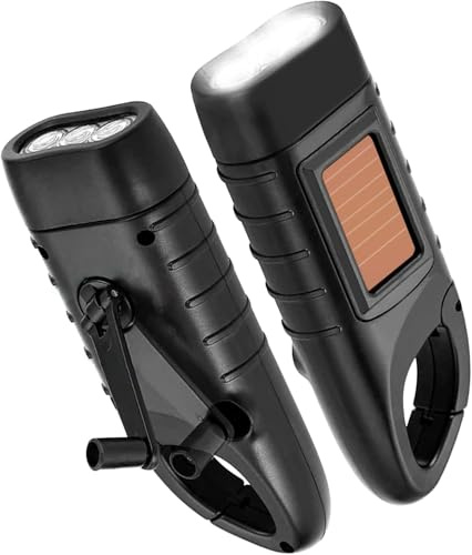 iWarmbase Taschenlampe mit Dynamo, 2er-Set, Solar-LED-Taschenlampe und aufladbare Kurbel-Taschenlampe, Mini-Taschenlampe tragbar für Notfälle im Freien