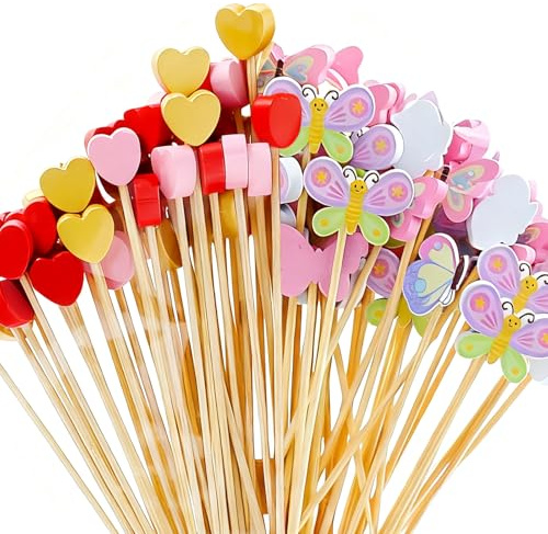 TONAUP 200 Stück Cocktailspieße, 12cm Holz Spieße Fingerfood, Schmetterling Cocktailparty Sticks Geeignet Für Bar, Fasching Party Und Geburtstag Party Obstspieß Cocktail Deko