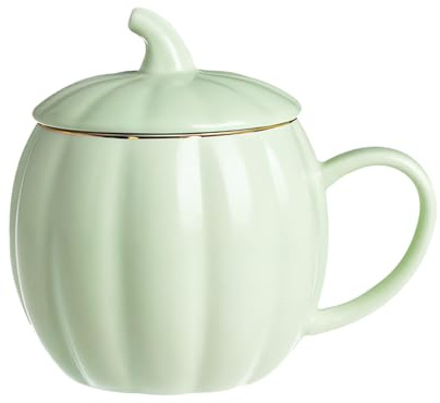 Genérico Taza De Café Calabaza Con Tapa | Taza Cerámica Con Asa | Cerámica Calabaza Para Bebidas Frías Calientes Leche Té Café Hogar Oficina