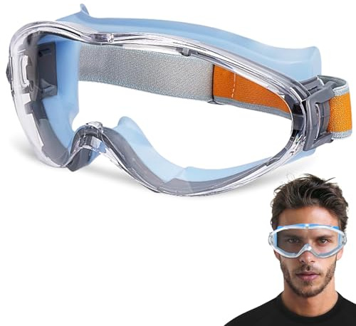 Gizmolet Schutzbrille für Brillenträger, Schutzbrille Arbeitsschutzbrille, UV-Schutz, Arbeitsschutzbrille Kratzfest, Für Brillenträger Herren und Damen, Grau/Blau