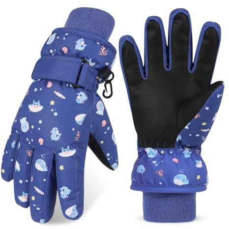 QKURT Guantes de Esquí para Niños, Guantes Cálidos de Invierno, Impermeables, Resistantess al Viento, para Niñas y Niños de 4 a 6 Años en Snowboard, Ciclismo y Deportes al Aire Libre