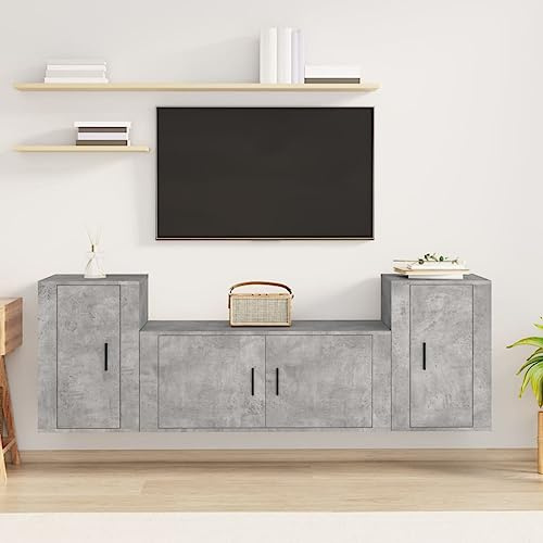 INLIFE Ensemble de Meubles TV 3 pcs Gris béton Bois d'ingénierie-3188514