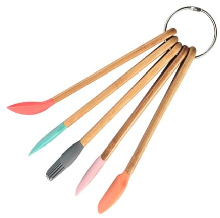 SAFIGLE Kit de 5 Herramientas para Hornear Mango de Madera, Espátulas y Raspadores de Silicona de Grado Alimenticio, Set Colorido para Repostería y Cocina Segura en Hogar