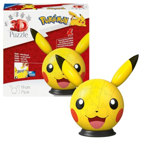 Ravensburger 3D Puzzle 12008076 - Puzzle-Ball Pikachu - Puzzleball mit ansteckbaren Ohren - für kleine und große Pokémon Fans ab 6 Jahren