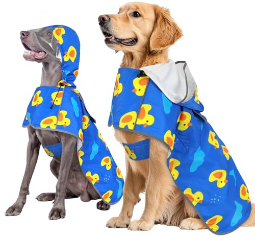 Weesiber Hunderegenmantel, Einstellbare Regenmantel Hund, Wasserdichter Regenjacke Hund mit Entenmuster, Kapuze, Halsausschnitt und reflektierenden Streifen (L)