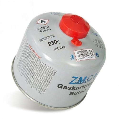 ZMC 9 x 230 g gaspatroner, skruvpatron med 7/16 tum eurogänga butan propan mix UN2037 485 ml, camping gas-set för gasspisar och gasbrännare, lämplig för utomhusutrustning och Weber grill