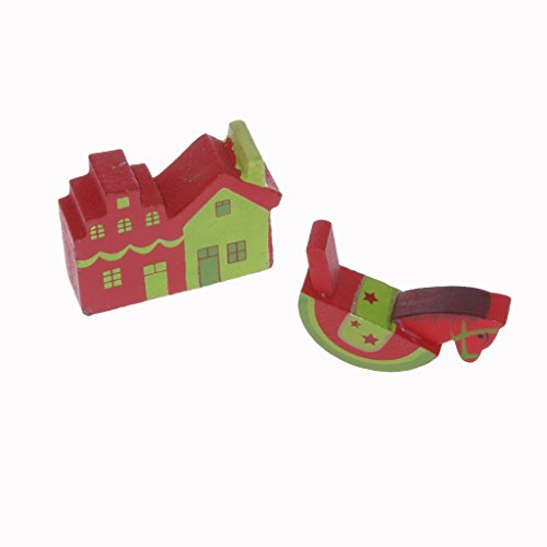 Deko Haus & Schaukelpferd aus lackiertem Holz - Weihnachtsdeko - Adventsgesteck - Tafeldeko - Aufsteller - ca. 6 x 5 x 2 cm & 6 x 4 x 1,5 cm - 1 VE = 3 x 2 Stück - A117
