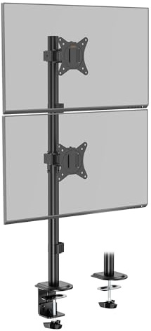 VonHaus Vertical Double Monitor Stand for 13-32 Screens, Twin Monitor Mount with Clamp, Height Adjustable, Easy Assemble Stand with Full Tilt, Rotation & Swivel Arms, VESA: 75x75 & 100x100mm