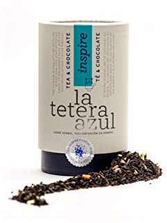 LA TETERA AZUL Té Negro Premium Con Cacao, Coco Y Nuez De Macadamia. Té & Chocolate. Bote A Granel De 115 Gramos Para 38 Infusiones.