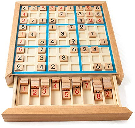 Lixada Set di Giochi di Sudoku di Legno con Cassetto Portatile Riutilizzabile Gioco da Tavolo Durevole per Adulti Bambini