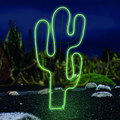Hellum LED Kaktus, Neon Kaktus Deko mit 612 grünen LED, 115x66cm, 578409 | XXL Neon Kaktus mit 5m Zuleitung und Transformator, Wanddeko beleuchtet mit grünem Lichtschlauch für Terasse, Partykeller
