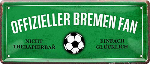 schilderkreis24 - Blechschilder Hier wohnt EIN Bremen Fan Deko Metallschild Schild Artikel Geschenk zum Geburtstag oder Weihnachten 28x12cm