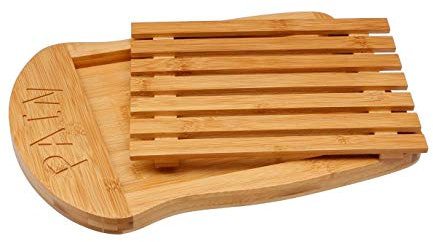 1 x Planche à Pain en 100% Bois de Bambou, Planche à Découper avec Compartiment Ramasse Miette, Durable et Résistante (35 x 26 cm)
