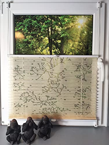 Gardinen Senay Klemmfix-Plissee verspannt mit Klemmträger, Crush-Optik, blickdichte Transparenz, Breite: 40 bis 120 cm/Länge: 130 cm und 210 cm, Farbe: Beige Astmuster (80 x 210)