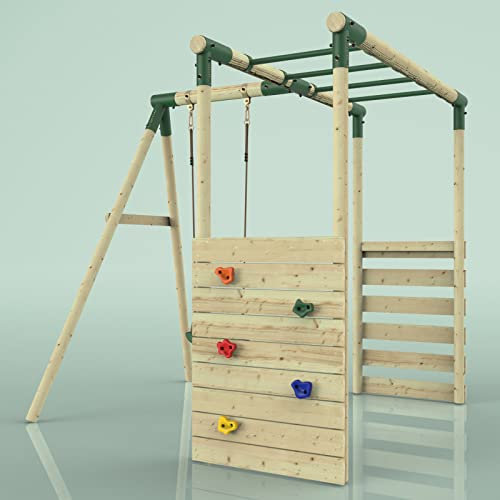 Rebo® Wooden Garden Children's Swing Set with Monkey Bar Attachment - Solar Green | OutdoorToys | Kids' Outdoor Wooden Play Equipment for Gardens, Frame and Accessories Included, Weather Resistant