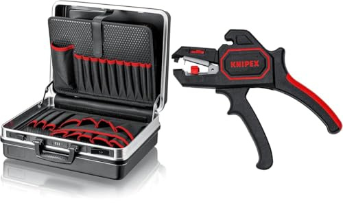KNIPEX Werkzeugkoffer Basic leer 00 21 05 LE & 12 62 180 Automatische Abisolierzange 180 mm, Schwarz