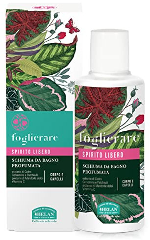 Helan, Foglierare, Spirito Libero - Champú y Baño de Burbujas Natural para Cuerpo y Cabello, Gel de Ducha Perfumado con Coco, Cedro, Jazmín y Aceite de Almendras Dulces - Espuma de Baño Suave, 200 ml