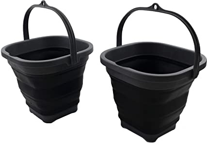 Sammart 2,6 l Super Mini Quadratisch Faltbarer Kunststoffeimer – Faltbarer quadratischer Eimer – Tragbarer Wassereimer – Platzsparender Outdoor-Wassertopf (Grau/Schwarz (2er-Set), 2)