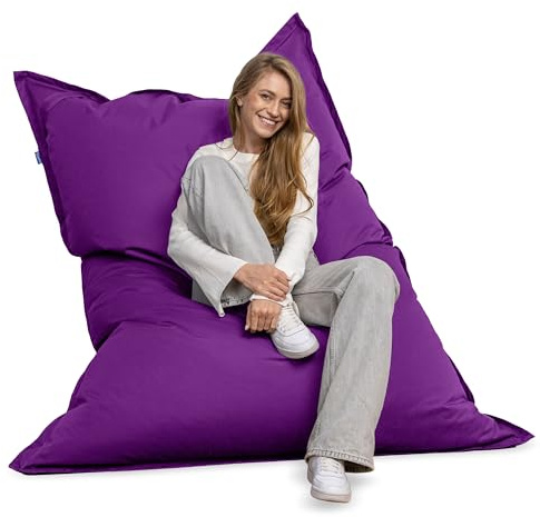 Bruni Jättesaccosäck Caree i lila – rektangulär XXL-sittsäck med 140 x 180 cm och 400 l fyllning, bean-bag med innerfodral, liggsäck, avtagbart överdrag, inomhus och utomhus, från Tyskland