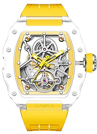 Haofa transparente Kristalluhr für Männer doppelseitige Hohle automatische mechanische Uhr 72 Stunden Stromreserve wasserdichte leuchtende Herren Uhr 2205