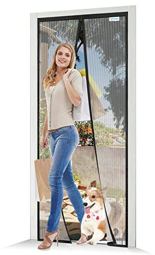JOY2SEE Fliegengitter Balkontür Magnet 125x220cm, Aktualisierte Version Fliegengitter Tür, Schwarzer Magnetvorhang Insektenschutz, Ohne Bohren