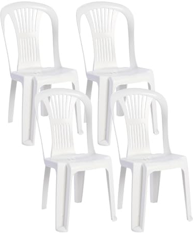 Solycarpa Pack 4 Silla Alta de Plástico Apilable sin Reposabrazos para Catering, Jardín, Terraza y Playa, Ergonómica de PVC, Cómoda, Resistente para Exterior. Fácil de Transportar