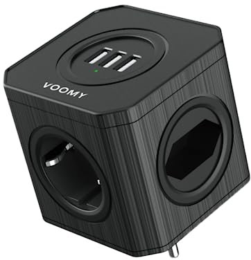 VOOMY Presa Multipla Cubo, Multipresa con USB, Prese Elettriche con 3 USB e 4 Prese, 4000W Adattatore Spina Cubo Protezione da Sovratensione e Cortocircuito, Nero