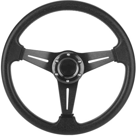 14-Zoll-Rennlenkrad, Drifting Deep Dish Rennlenkrad PU-Leder-Gaming-Lenkrad mit Hupenknopf, Universelles Sportlenkrad-Automodifiziertes Zubehör (Schwarz)