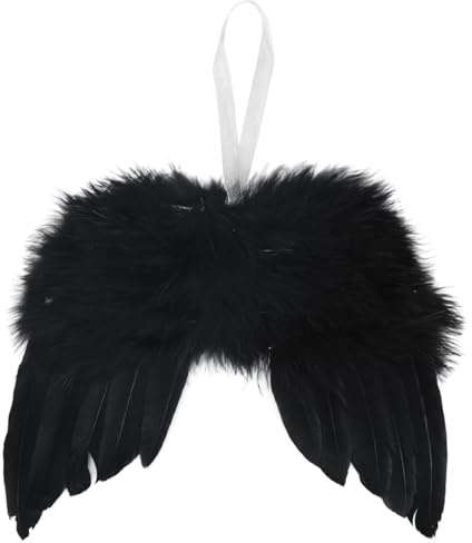 10 Pcs Angel Wings for Christmas Tree Ornament, 16×14 CM Hanging Angel Feather Wings Vintage Black Feather for Crafts DIY Xmas Decoration Home Wedding Prop Party Decor (Black, 10)