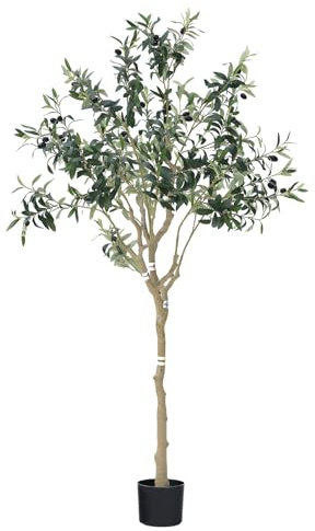 Dallisten Künstlicher Olivenbaum, hoch, 1,5 m, Kunstseide, grüne Blätter, Olivenbaum mit Pflanzgefäß, große künstliche Pflanzen, Hausgrün, Dekoration für Innenbereich, Zuhause, Büro, Einweihungsfeier,