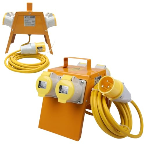 CONNEXION 4-Way Splitter Box, 110V Power Distribution Junction Box, 4 Outlets IP44 rated 16 Amp panel sockets 32A plug with 2.5mm 5 Metres Cable for Worksites (4-Way 32A Plug 2.5mm 5m)