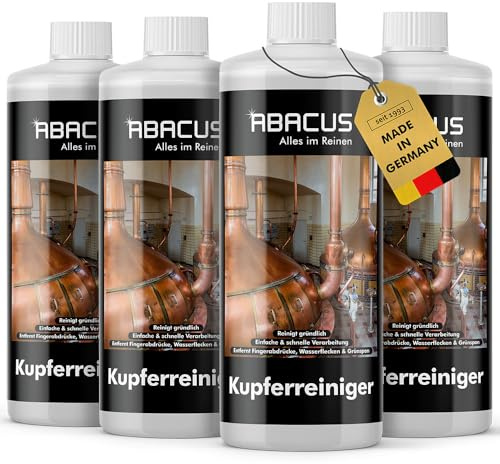ABACUS® Kupferreiniger - Effektive Reinigung für Kupfergeschirr, Kupferutensilien, Silber, Messing, Edelstahl, Münzen und Keramik mit Sofortwirkung - Kupferbeize mit hoher Reinigungseffizienz 4x1000ml