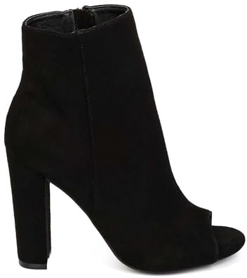 Wild Diva Morris-03 Women's Stylish Peep Toe Slouch Ankle Boots Chunky Stacked Heels Bootie Black Suede 10