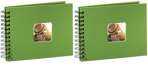 Hama Fotoalbum 24x17 cm (Spiral-Album mit 50 schwarzen Seiten, Fotobuch mit Pergamin-Trennblättern, Album zum Einkleben und Selbstgestalten) grün (Packung mit 2)