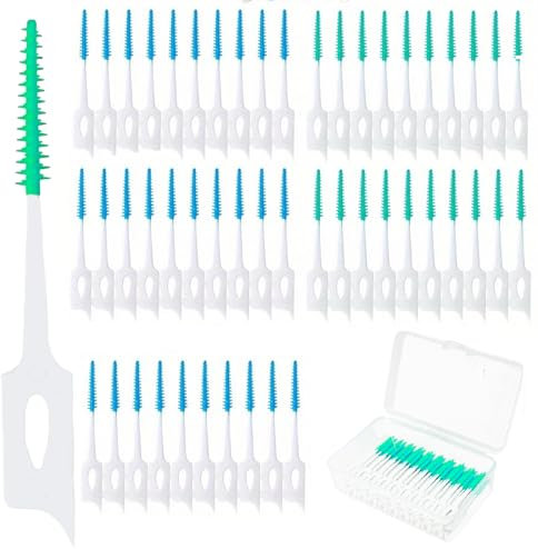 Maoerdental 300 Pieces Dual-Use Interdental Brushes Soft Silicone, Disposable Dental Picks,Premium Dental Floss Picks for Effective Teeth Cleaning(200pcs Green+100pcs Blue)