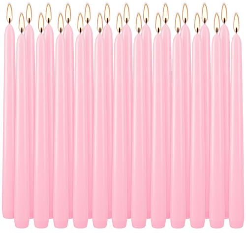 Wfmolcand Valentine's Decorations 10 Inch Pink Taper Candles Set of 24, Dripless and Unscented Candle Sticks for Dinner, Shabbat, Halloween, Christmas, Wedding, 8 Hours