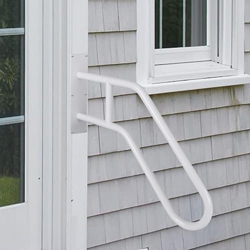 Opaltool Treppe Handläufe, Edelstahl Treppengeländer Handlauf mit Beschlägen für 1-5 Stufen, Hochbelastbare Haltegriffe für ältere Menschen für Garage Veranda Garten (66cm, Ovales, Weiß)