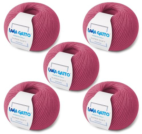 Strickgarn 100% reine Merino-Schurwolle Extra-Fine, line Super Soft von Lana Gatto Made in Italy, hochwertiges Garn zum Häkeln und Handstricken, 250g 625 Meter, (Rosa - 14446, 5)