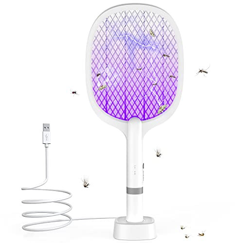 TEINNGO Racchetta Zanzare Elettrica, 5000V Racchetta Zanzare con USB Ricaricabile e LED 2 in 1, Protezione Maglia a 3 Strati Adatto per Casa Giardino Campeggio Interni ed Esterni