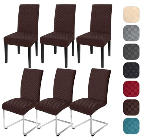 Yugarlibi Jacquard Stuhlhussen 6er Set Stretch Stuhlhussen Schwingstuhl Elastische Moderne Stuhlbezug Abnehmbarer Waschbarer Stühle Schutz für Küche Restaurant Bar Hotel Bankett (Kaffee, 6 Stück)