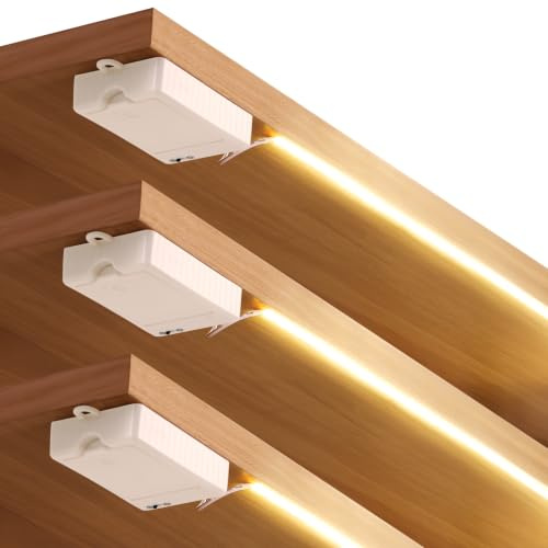 StarryEver 3 Stück COB Led Strip Batteriebetrieben,1M 320 LED Streifen 90+ Farbwiedergabeeffizienz Dimmbar, 2700K Warmweiß Selbstklebend Lichtleiste für Schränke, Treppen, Betten,Waschküche