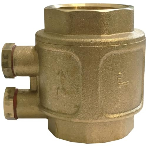 Zwischenventil mit Entlüftung Messing/Edelstahl – federbelastetes Rückschlagventil mit Entleerungsschraube, für Pumpen & Brunnenanlagen, einbaulagenunabhängig, 1 Zoll (56 mm))