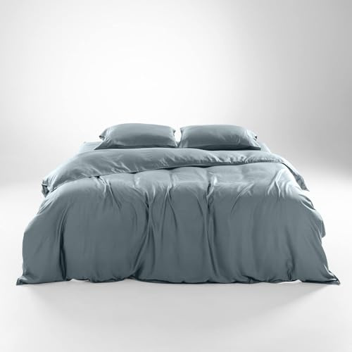 Olive + Crate Tencel King Duvet Cover Set - Hypoallergenic, Cooling Lyocell, Eucalyptus Duvet Cover for Hot Sleepers with Two Pillowcases - Basalt Blue 3-Piece
